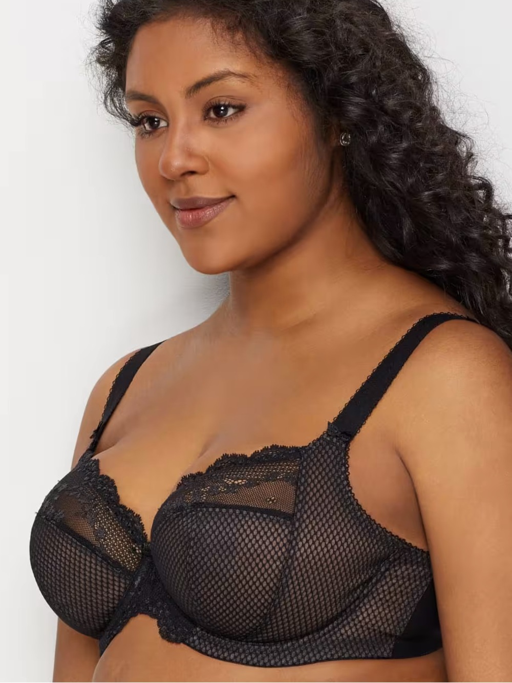 Elomi Charley Side Support Plunge Lace Underwire Bra in Black Size 40L - Picture 2 of 9